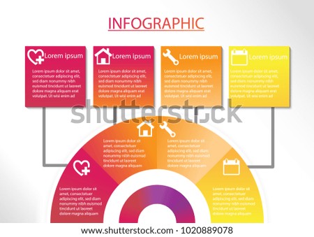 Circular and template infographic with 4 parts and different color