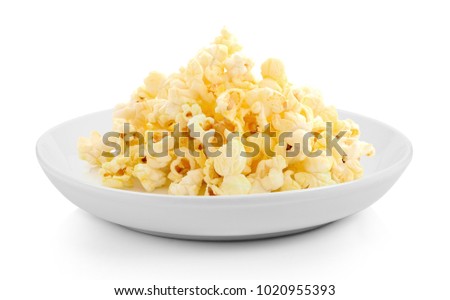 Pop Corn in plate on white background