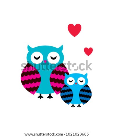 cute baby owl and mom with love vector