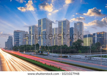 Beijing, China cityscape and highways.