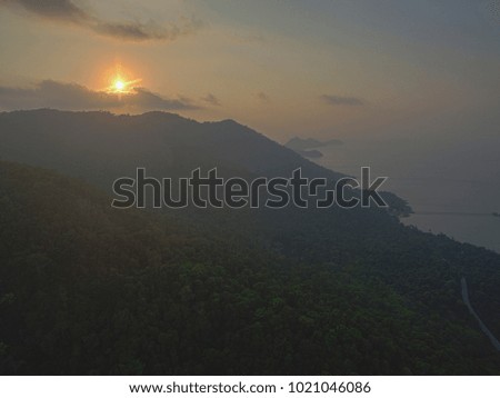 A beautiful sunset over the koh chang. Aerial view, with drone, trat thailand.