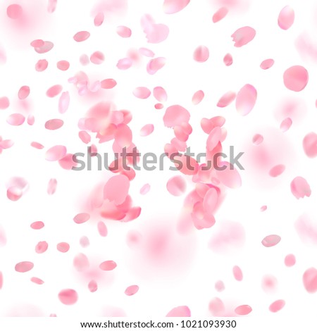 '14' with falling pink flower petals blossom. Romantic vector illustration.