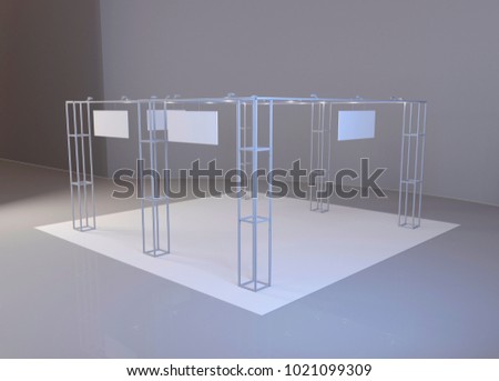 White creative exhibition stand design. Booth set template. 3d render