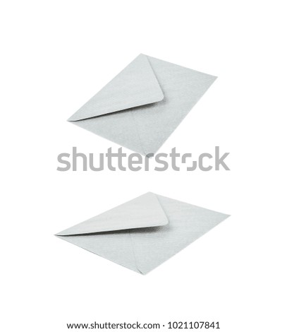Closed paper envelope isolated over the white background, set of two different foreshortenings