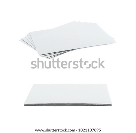 Pile of paper envelopes isolated over the white background, set of two different foreshortenings