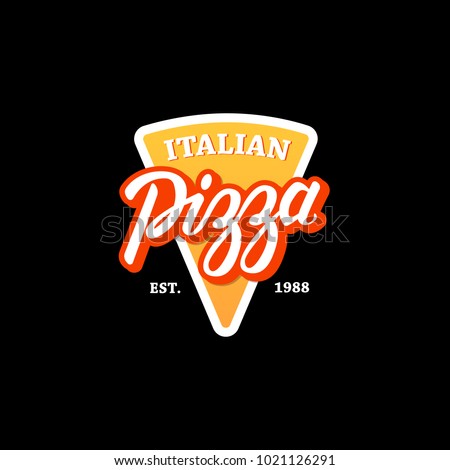 Italian pizza - hand written logo. . Vector emblem for cafe, restaurant or food delivery service.