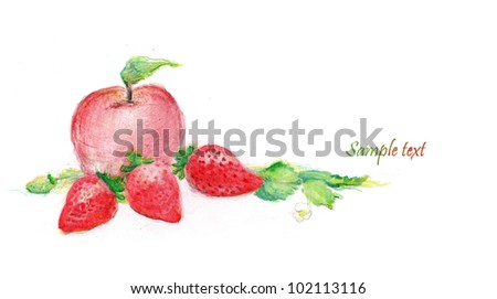 Hand painted strawberries and an apple