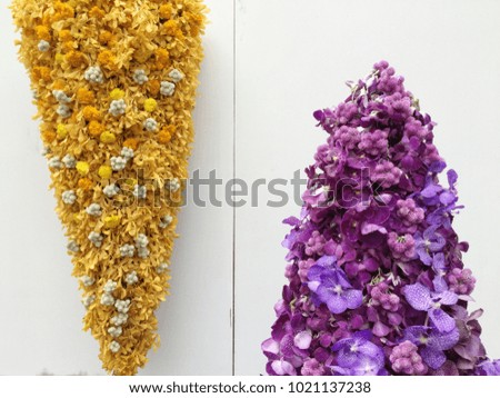 Bunch of Yellow and Purple Flowers on White Background