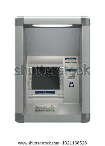 Atm machine isolated on white background, front view. 3D illustration