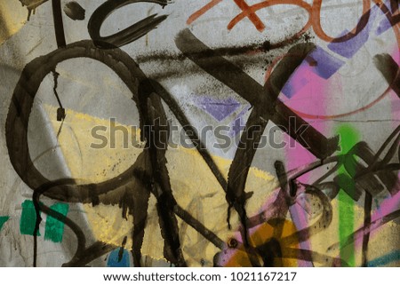 Beautiful street art. Abstract creative drawings of fashionable colors on the walls of the city. Urban contemporary culture. Abstract stylish drawing, label on the wall, fragment of graffiti