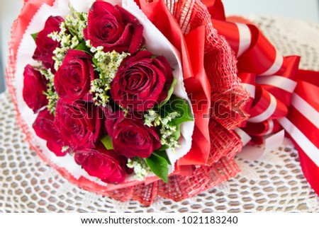 The beautiful Red roses bouquet on the table.