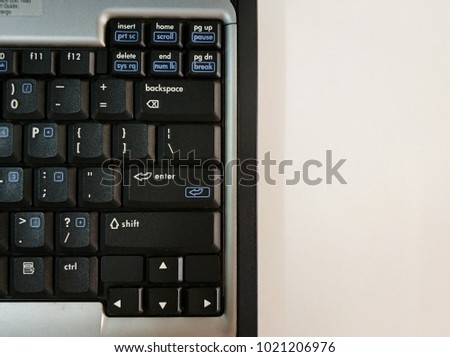 old model laptop keyboard panel in isolated white background 
