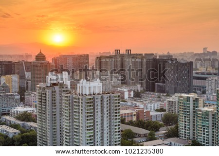 Beijing, China cityscape at sunset.