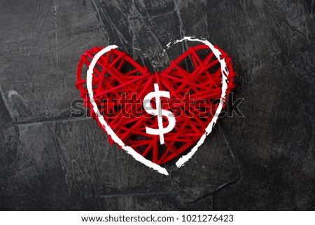 Love of money. A dollar sign on a red heart. Love theme 1