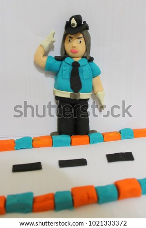 Traffic policeman with play dough.sculpture craft with colorful dough for children activities and nursery.