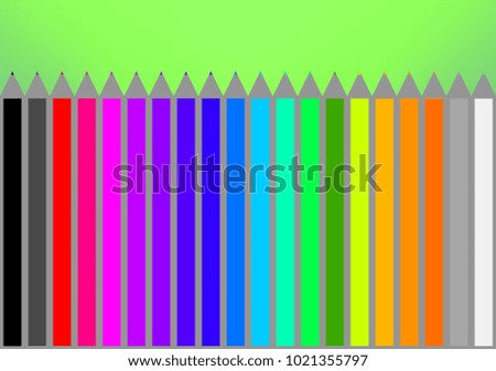 Illustration of pencils black, red, yellow, orange, white, gray, blue, green, pink, etc.