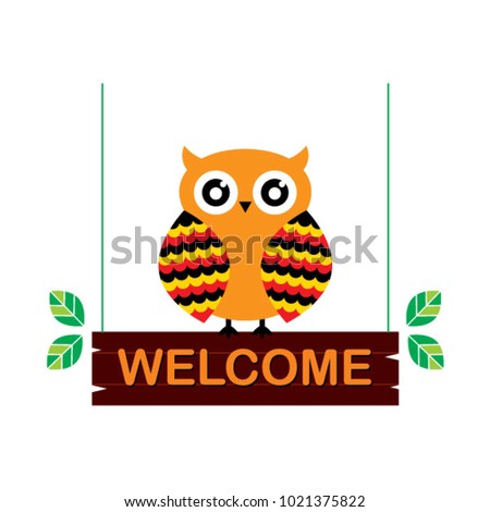 happy owl welcome signage vector