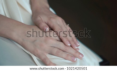Bride's hands with ring. Wedding. Wedding day. Hands of the bride before wedding. Wedding accessories