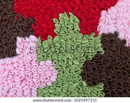 Colorful fabric carpet for home use and decoration, texture of hand made carpet, mixed color textiles