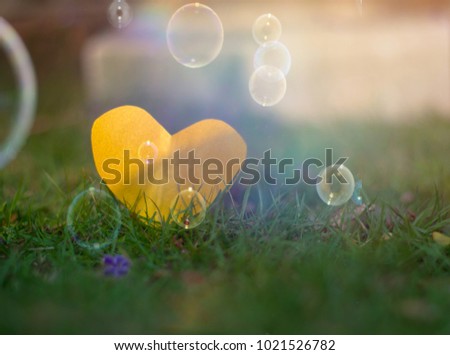  heart in hands closeup on nature bubble  background