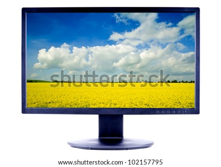 lcd monitor tv screen with landscape isolated on a white background