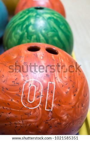 Balls for bowling  at bowling centre