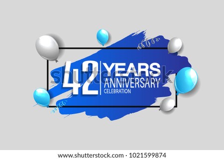 42 years anniversary celebration design with blue brush and balloons isolated on white background