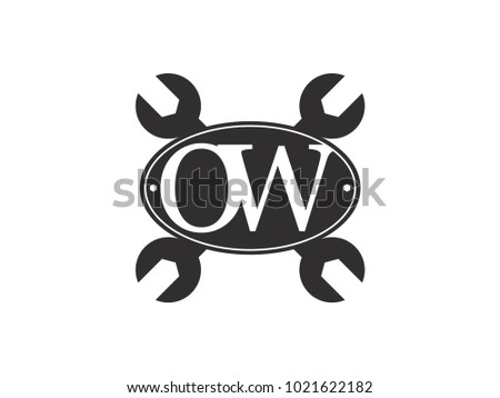 Initial letter OW logo automotive club with crossed wrench black