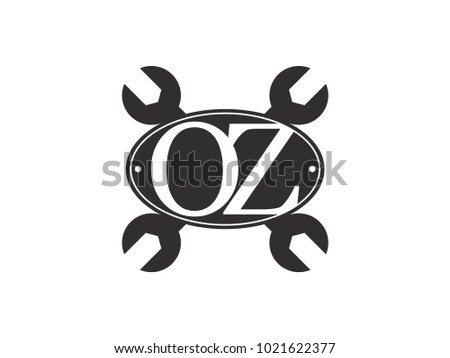 Initial letter OZ logo automotive club with crossed wrench black