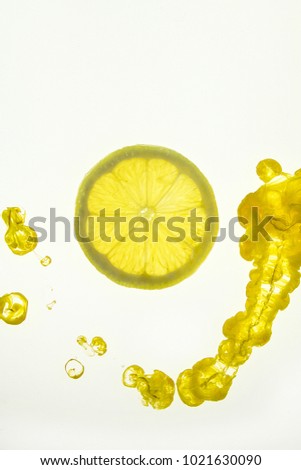 slice of lemon with colored ink