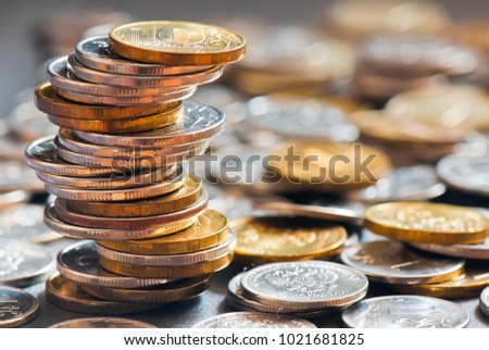 Money. Stack of rubles coins