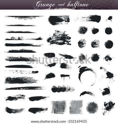 Set of various grunge and halftone design elements