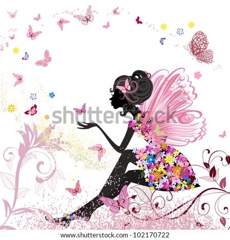 Flower Fairy in the environment of butterflies Royalty-Free Stock Photo #102170722
