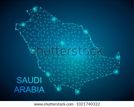 Polygonal map, Saudi Arabia map polygonal on blue background. Network,Dot,connection. Royalty-Free Stock Photo #1021740322