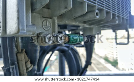 selective focus at center of photo, connector of  electrical and telecom system.
