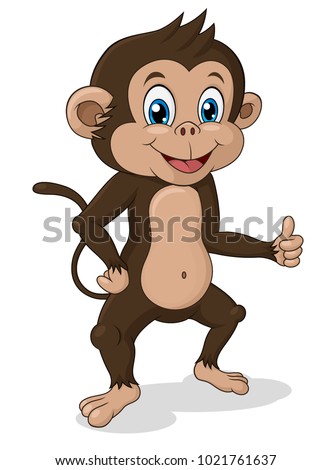Adorable standing monkey with thumb up. Vector Illustration