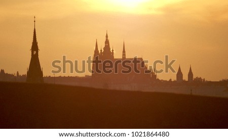 Architecture silhouette panorama at sunset