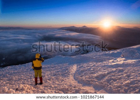 Sunset in the winter mountains. Carpathians. Ukraine