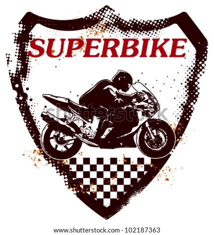 grunge sport shield with super bike and rider