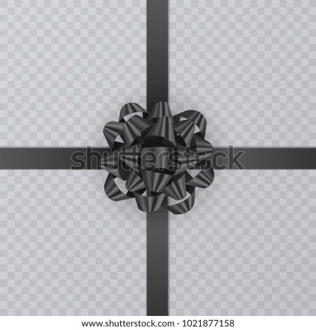 Realistic gift ribbon, black bow of on transparent background. Gift Element For Card Design. Holiday Background, Vector Illustration