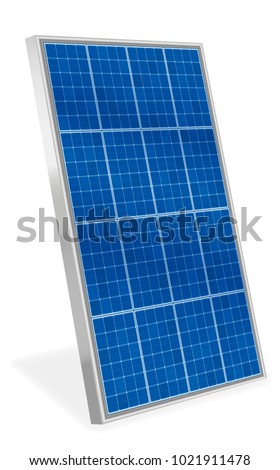 Solar plate collector. Upright three-dimensional photovoltaic panel - isolated vector illustration on white background.