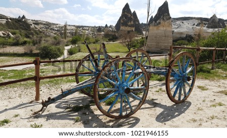 old wooden carriage seems like forgotten cart on the sideway of cappadocia