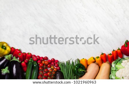 Organic food background. Food photography different fruits and vegetables background. Copy space. High resolution product