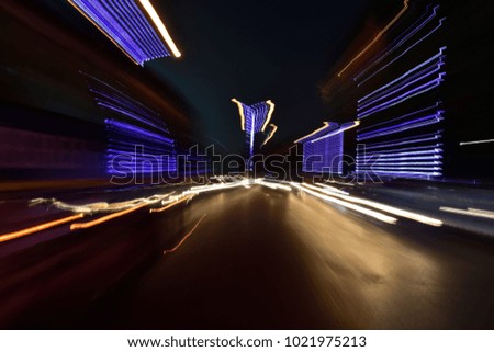 Abstract car trail on road. Abstract image of night traffic light on street.
