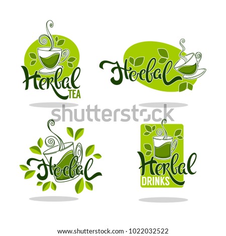 green and herbal tea, vector collection of organic logo with lettering composition