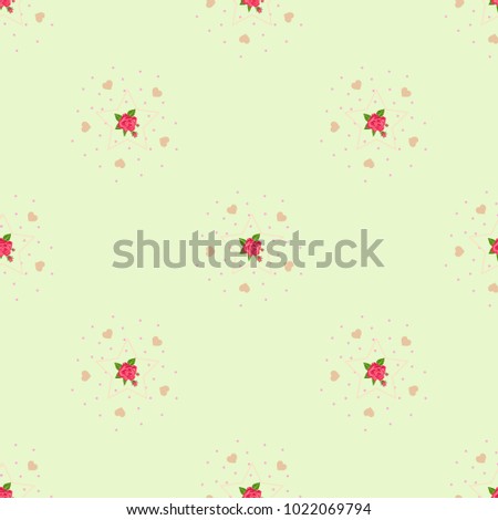 Cute, seamless background pattern with butterflies, flowers and hearts in red, white, pink and green . For Spring and scrapbooking, baby, kids, Mother's Day, wedding.