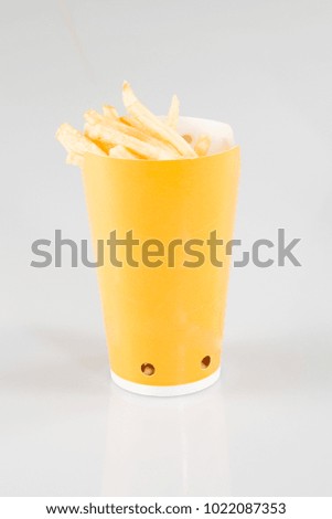 cartoon hand drawn fast food french fries closed paper cup Take it away