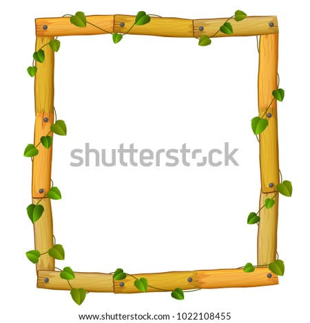 wooden frame with roots and leaf