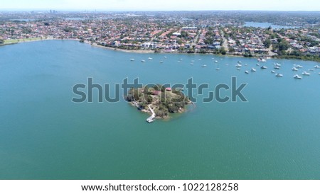 Aerial view of Iron Cove and Rodd Island located within Sydney Harbour