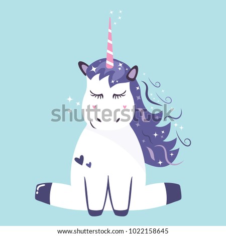 Vector illustration of cute dreaming unicorn